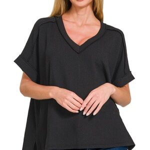 Women's Black V-Neck Top Zenana